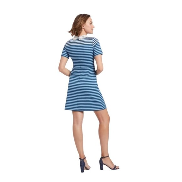 Draper James Blue Striped Lace Collar A-Line Knit Dress - Picture 2 of 9